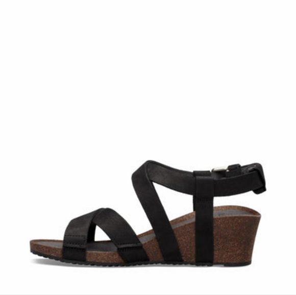 Women's Black Strappy Wedge Sandals - Picture 3 of 9